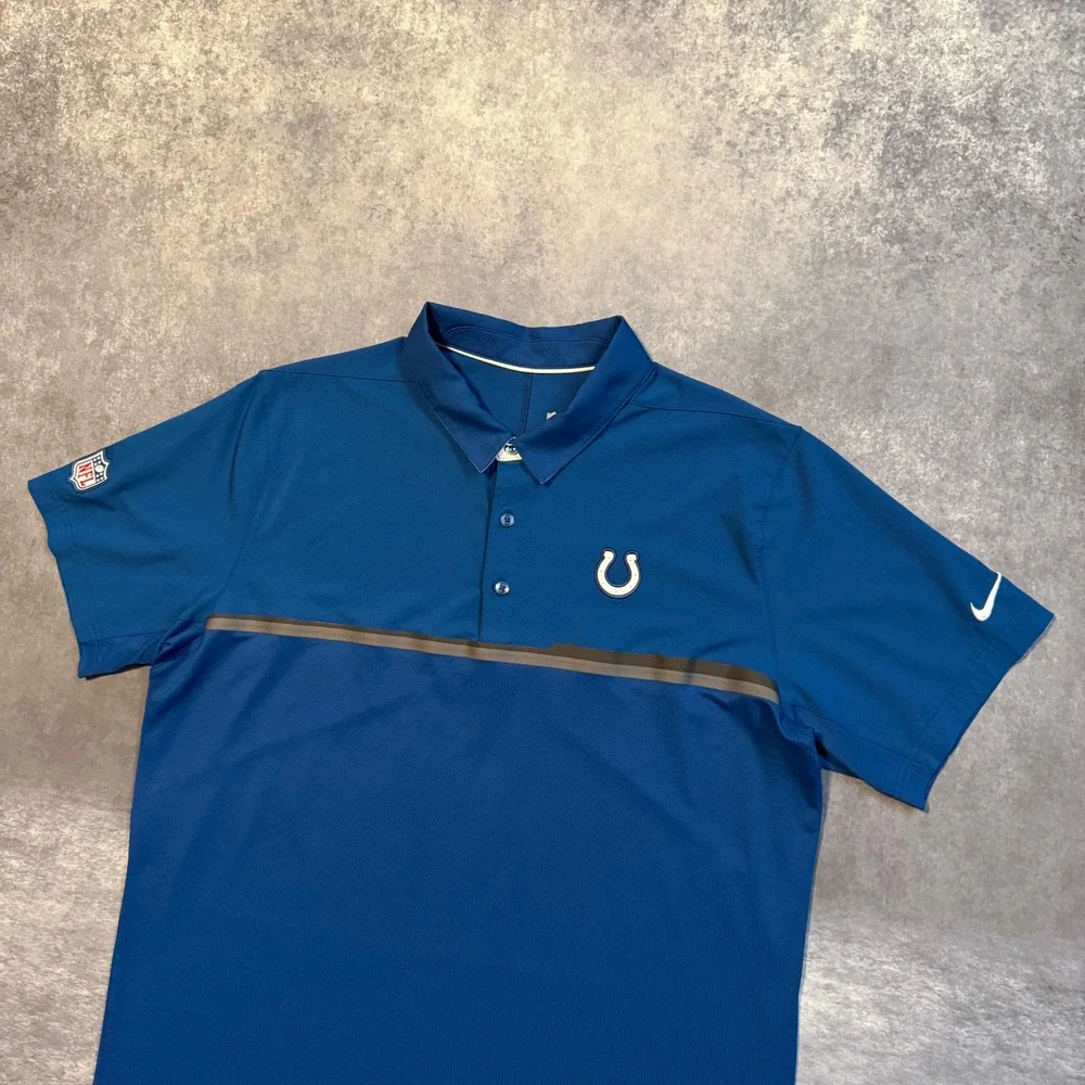 Nike Indianapolis Colts Polo Shirt Mens Large Blue Dri Fit NFL On Field 746117